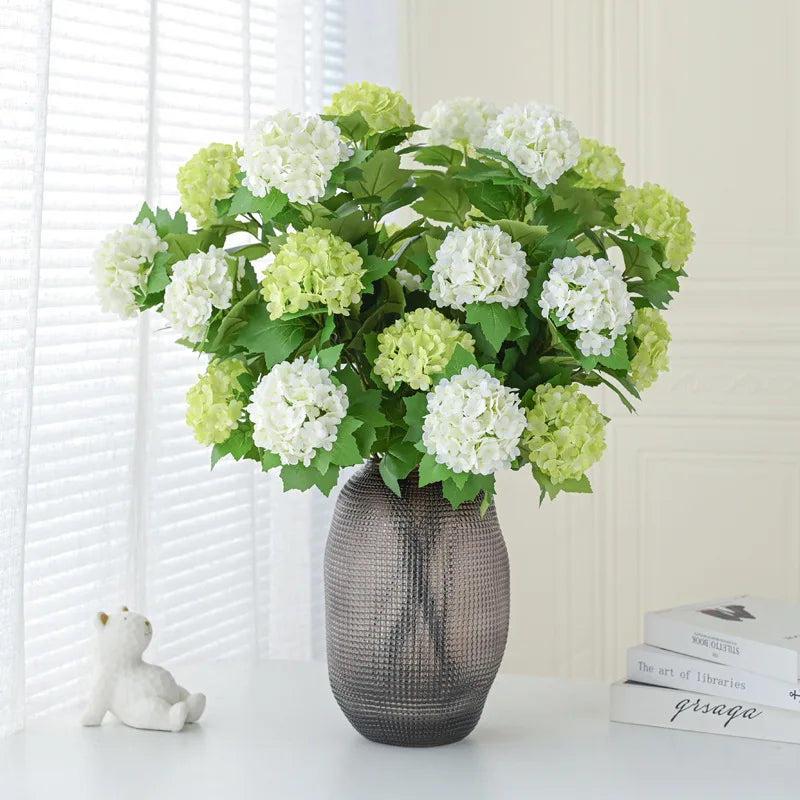 3 Heads Artificial Hydrangea Bouquet Faux Silk Hydrangea Flowers Summer Floral for Home Wedding Table Centerpiece Party Decor