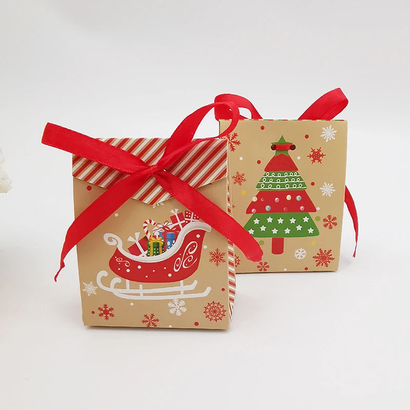 24/48Pcs Christmas Gift Candy Box 3D Eve Cookies Favor Gift Packaging Box With Ribbon New Year Merry Christmas Party Decoration