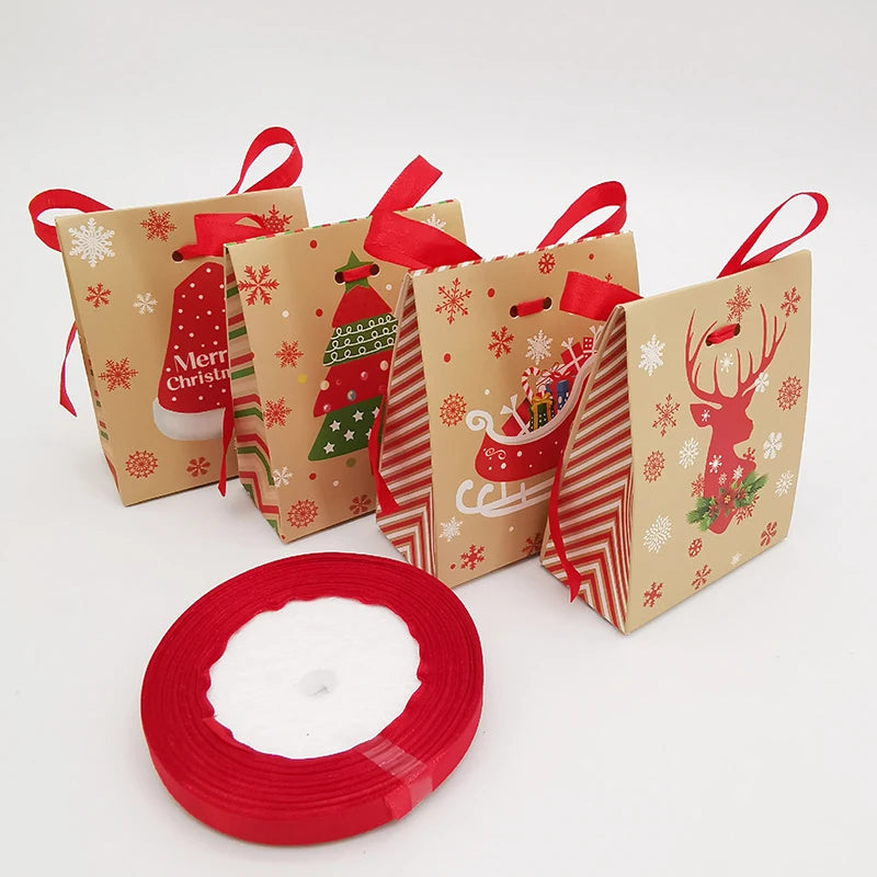24/48Pcs Christmas Gift Candy Box 3D Eve Cookies Favor Gift Packaging Box With Ribbon New Year Merry Christmas Party Decoration