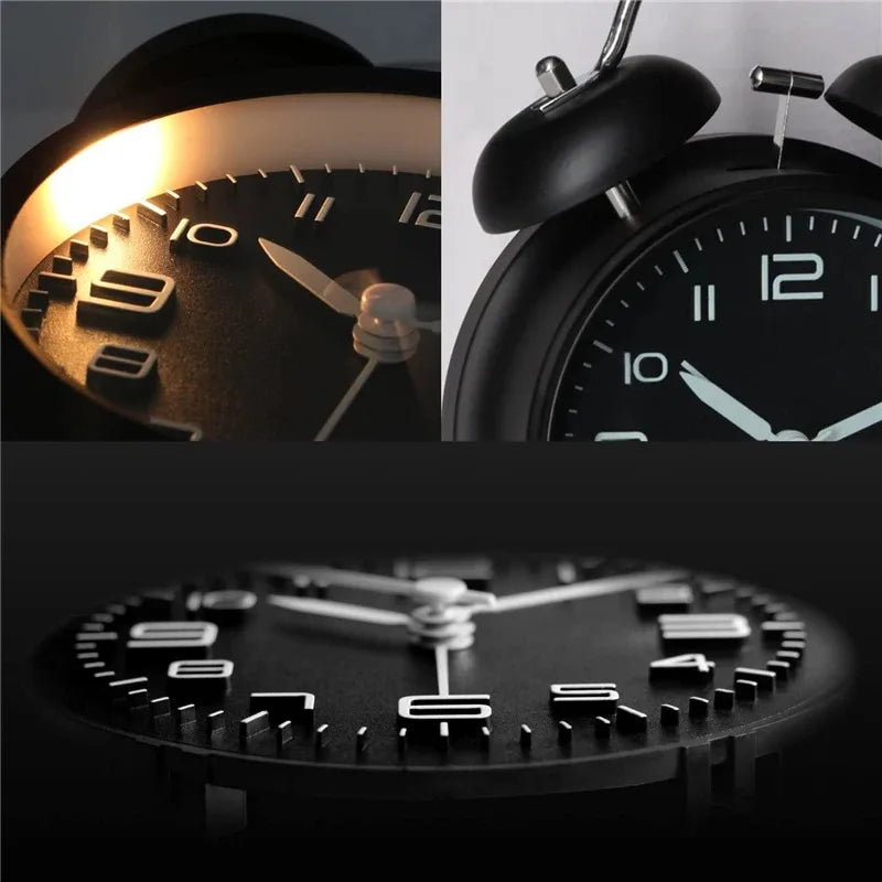 Metal Frame Twin Bell Alarm Clock - 4 Inch, 3D Dial with Backlight, Loud Battery-Powered Desk Clock for Home & Office Use