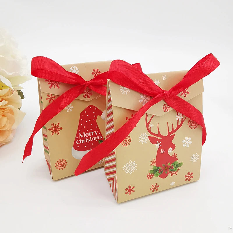 24/48Pcs Christmas Gift Candy Box 3D Eve Cookies Favor Gift Packaging Box With Ribbon New Year Merry Christmas Party Decoration