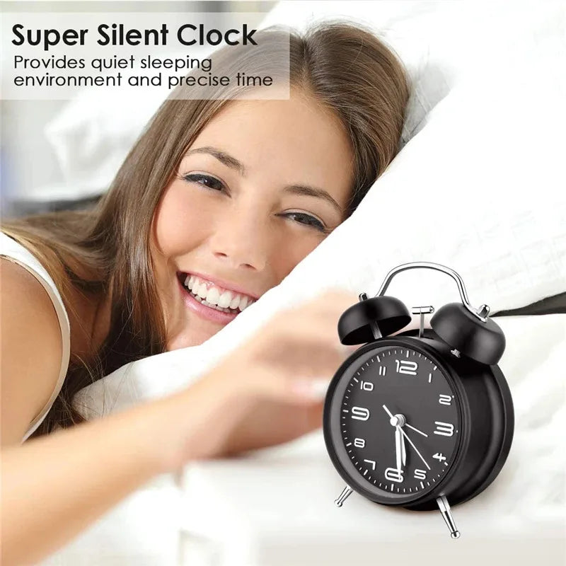 Metal Frame Twin Bell Alarm Clock - 4 Inch, 3D Dial with Backlight, Loud Battery-Powered Desk Clock for Home & Office Use