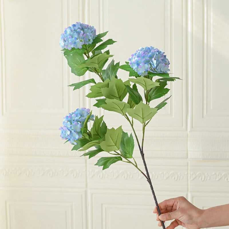 3 Heads Artificial Hydrangea Bouquet Faux Silk Hydrangea Flowers Summer Floral for Home Wedding Table Centerpiece Party Decor