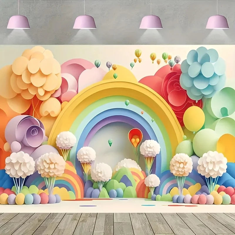 Pink balloons rainbow theme backdrops Photography backdrops Living room decoration photo backdrops
