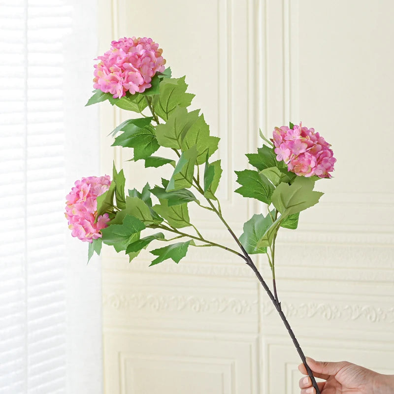 3 Heads Artificial Hydrangea Bouquet Faux Silk Hydrangea Flowers Summer Floral for Home Wedding Table Centerpiece Party Decor
