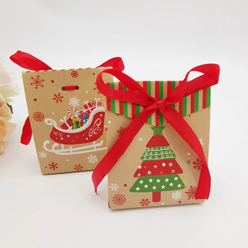 24/48Pcs Christmas Gift Candy Box 3D Eve Cookies Favor Gift Packaging Box With Ribbon New Year Merry Christmas Party Decoration