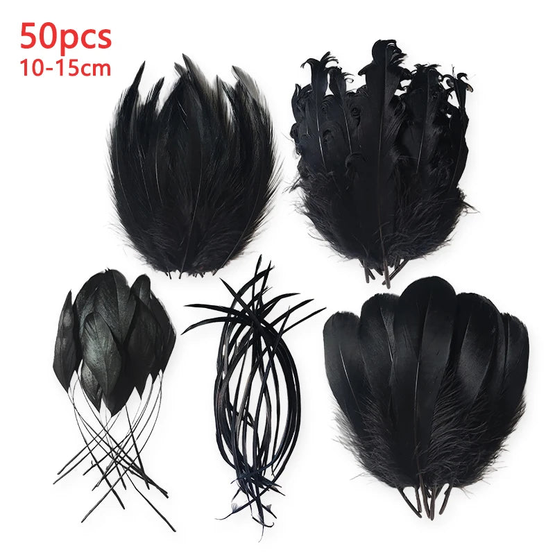 10-15cm Long Large Feathers For Crafts Black 50pcs Decoration Goose Plumas Small Massage Easter Creative Leisure Carnival Salon