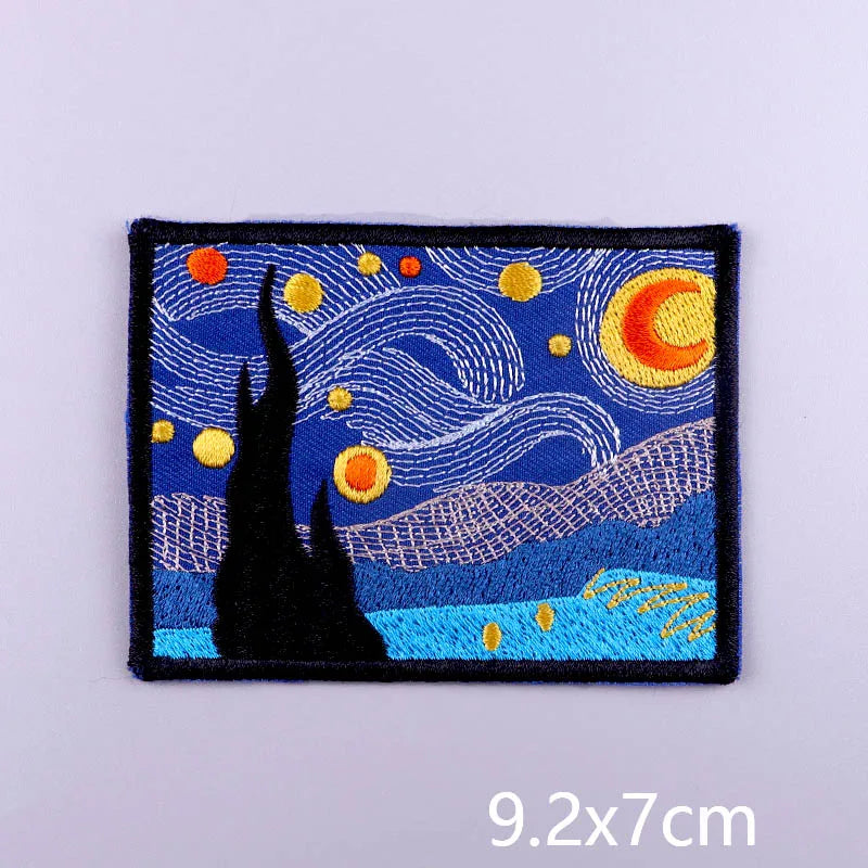 Van Gogh Oil Painting Embroidery Patch Iron On Patches For Clothing Thermoadhesive Patches On Clothes Sewing/Fusible Applique