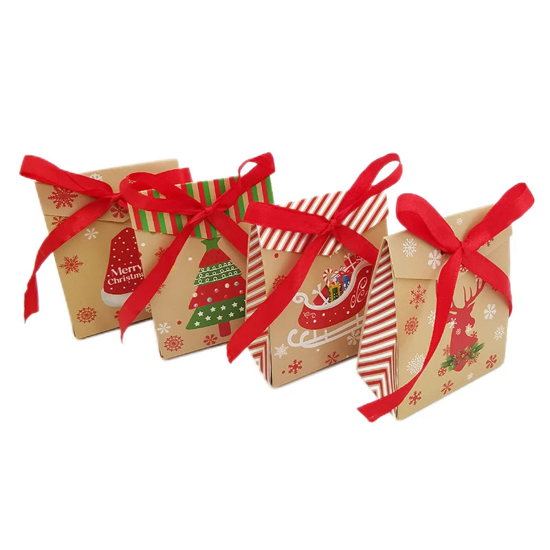 24/48Pcs Christmas Gift Candy Box 3D Eve Cookies Favor Gift Packaging Box With Ribbon New Year Merry Christmas Party Decoration