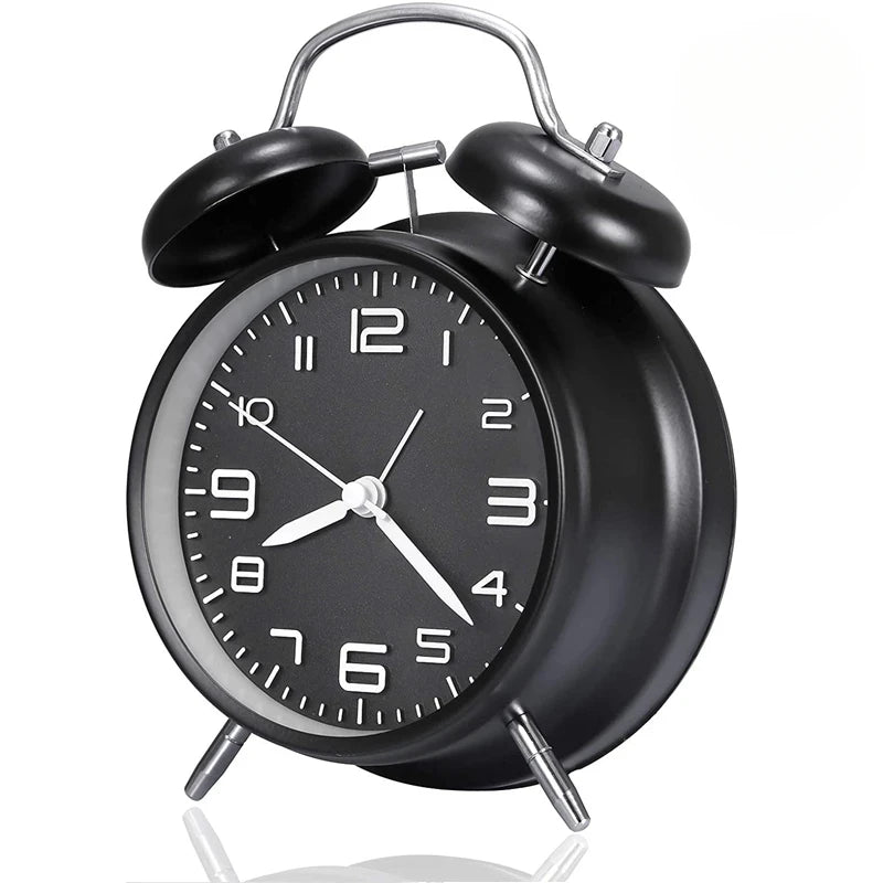 Metal Frame Twin Bell Alarm Clock - 4 Inch, 3D Dial with Backlight, Loud Battery-Powered Desk Clock for Home & Office Use